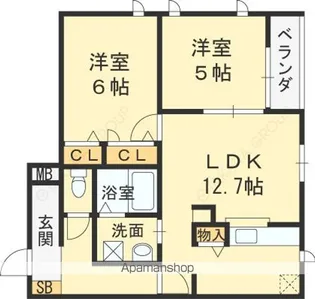 苦楽園オークス【201号室】の間取り