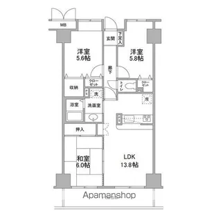 パロス美野島【6階】の間取り