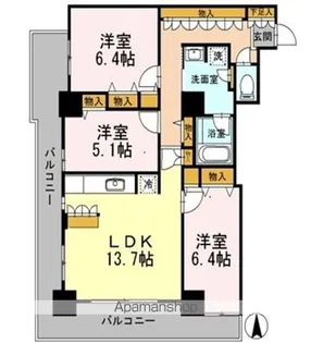 カスタリアタワー長堀橋【20階】の間取り