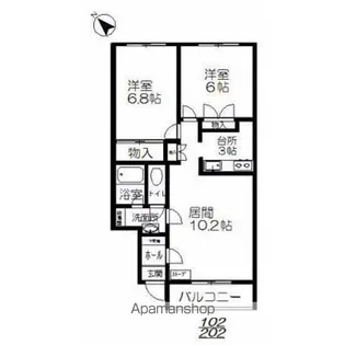エール文京台A・B【A202号室】の間取り
