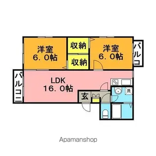 キャトルセゾン下大利【1階】の間取り