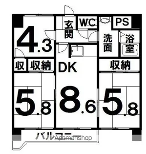 仲浜ハイツ【4階】の間取り