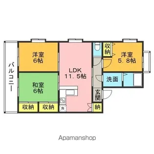 プレリュード東那珂【304号室】の間取り