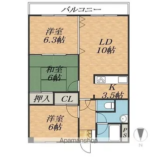 まるせん第二ハイム【6階】の間取り
