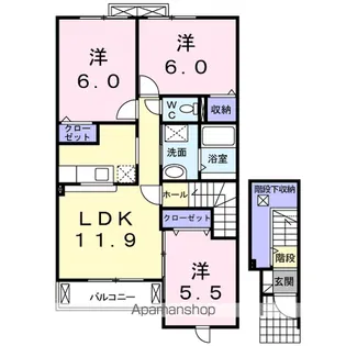 ヴェルソレイユA【2階】の間取り