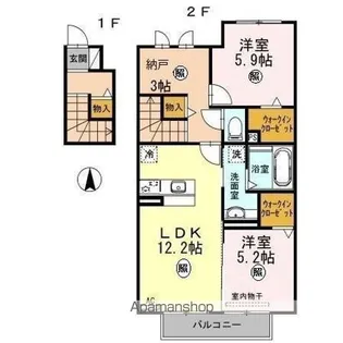フロール朝日【2階】の間取り
