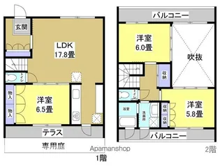 静岡県浜松市中央区志都呂1丁目【テラスハウス】の間取り