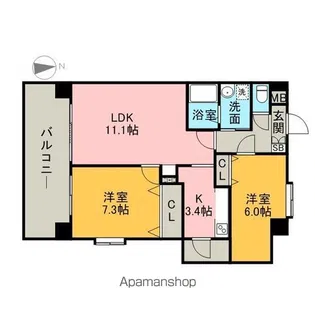 ヴィルコート城南【3階】の間取り