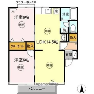 フリータウン香東 A棟【2階】の間取り