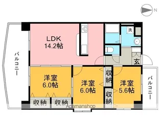 フィオーレ朝倉【4階】の間取り