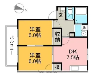 ハイツ北小松 1号棟【1階】の間取り