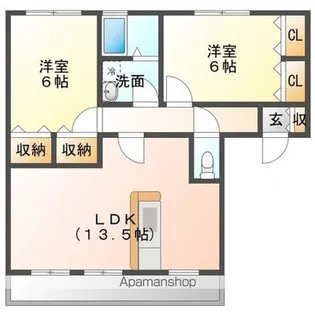 ビューテラスA・B【B202号室】の間取り