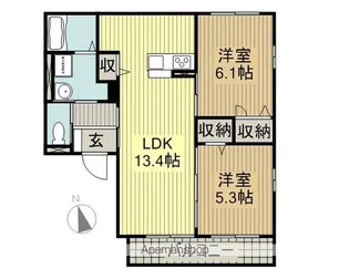 グランディオA棟【A202号室】の間取り