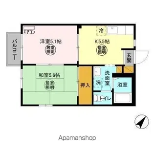 ソレイユ若葉 B【2階】の間取り