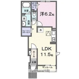 ル・ボヌール三木Ⅷ【1階】の間取り