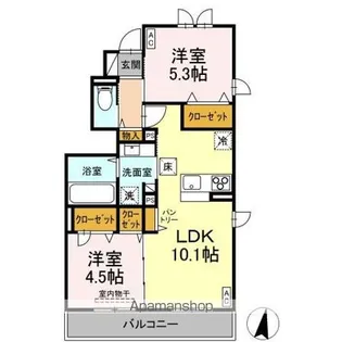 トリシア中條 B【1階】の間取り