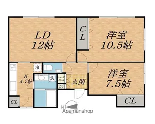 北海道帯広市東十二条南6丁目【テラスハウス】の間取り