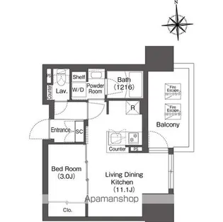 コンフォリア・リヴ本町WEST Q【13階】の間取り