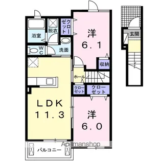 ソレイユヒルズB【2階】の間取り
