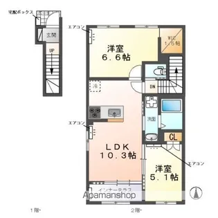 (仮称) 野田市七光台B棟アパート【2階】の間取り
