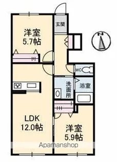 2LDKの間取り画像