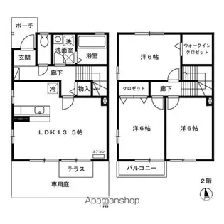 青森県青森市西大野1丁目【テラスハウス】の間取り