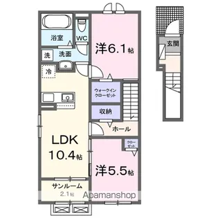 フォンテーヌⅢ B【2階】の間取り