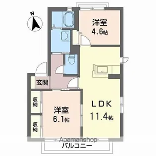 YMハイツ A・B・C棟【C101号室】の間取り