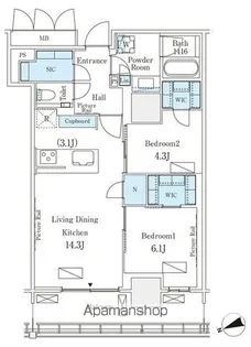 ロイヤルパークス品川【23階】の間取り