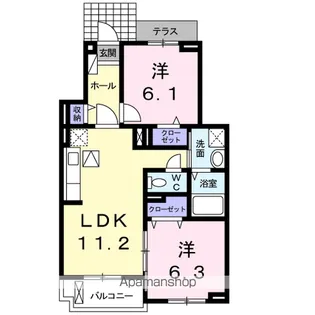 ニューグランシェルⅠ【102号室】の間取り