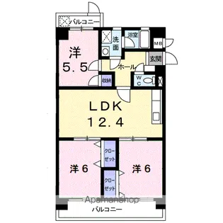 ヴィルヴェール筑紫【1階】の間取り