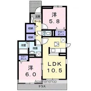 徳島県板野郡松茂町中喜来字稲本【アパート】の間取り