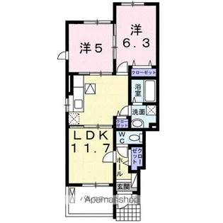 グラース・プロムナードB【1階】の間取り