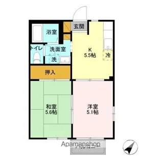 ソレイユ若葉 B【2階】の間取り
