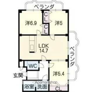 ロイヤル芝原南館【3階】の間取り
