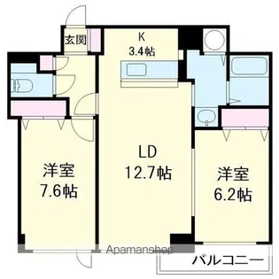 グランドール東開【703号室】の間取り