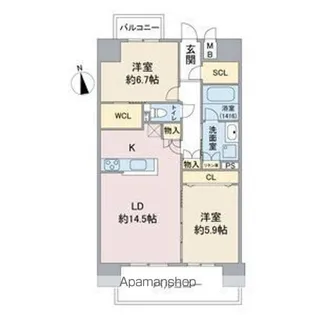 ラトゥール代官町EAST【701号室】の間取り