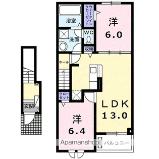 ラ・ヴィ・アン・クルール【2階】の間取り