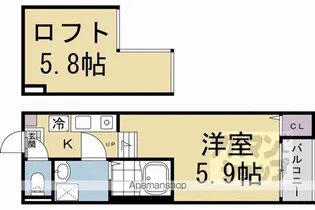 ハーモニーテラス深草佐野屋敷町【102号室】の間取り
