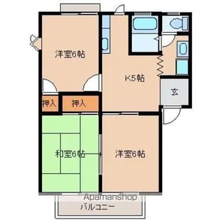ちろりん村A棟B棟【B102号室】の間取り