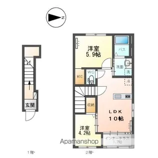 ドゥ シェルポン【208号室】の間取り