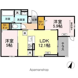 セレスティア大和町【1階】の間取り