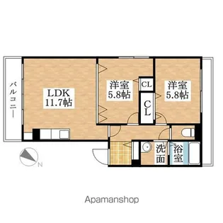 2LDKの間取り画像