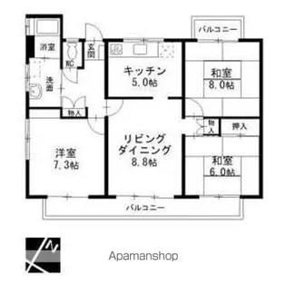 中部東山荘北棟【505号室】の間取り