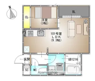 GRANDTIC 大元駅東【101号室号室】の間取り