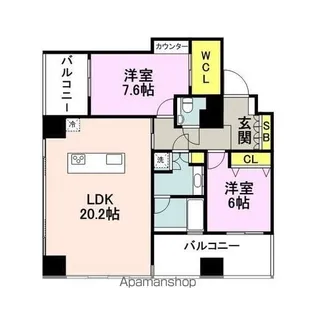 ロイヤルパークス大名【2302号室】の間取り