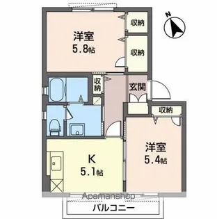 シャーメゾン二の岡【B103号室】の間取り