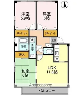フォブール白石 B棟【B303号室】の間取り