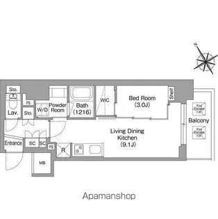 バウスフラッツ蔵前【9階】の間取り
