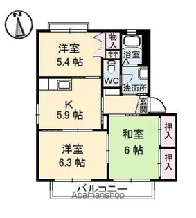サンバリュージュ【C102号室】の間取り